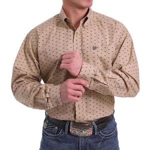 Cinche Men’s Khaki Buffalo Print Button Shown Shirt (Medium)